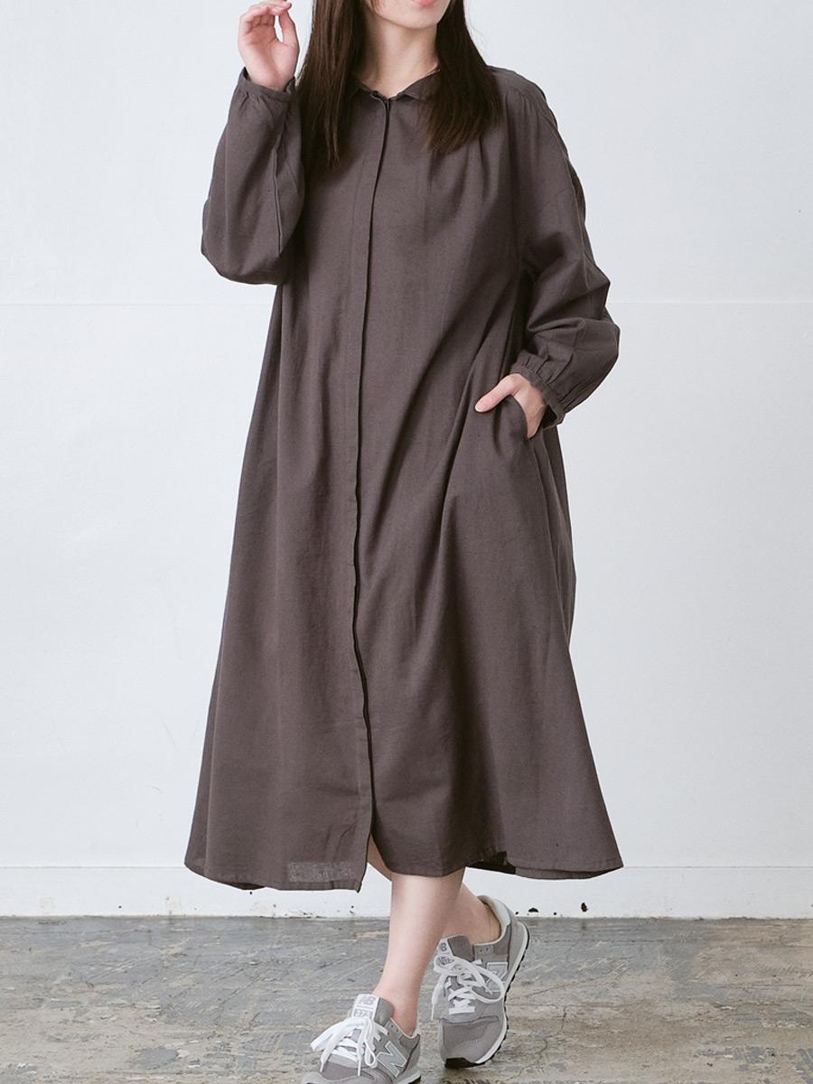 ✨美品✨パラスパレス　綿麻　ロング　シャツワンピース　インディゴ　チビ襟　前開き ちび襟比翼シャツワンピース 綿麻キャンブリック |palais | OPナガソデ