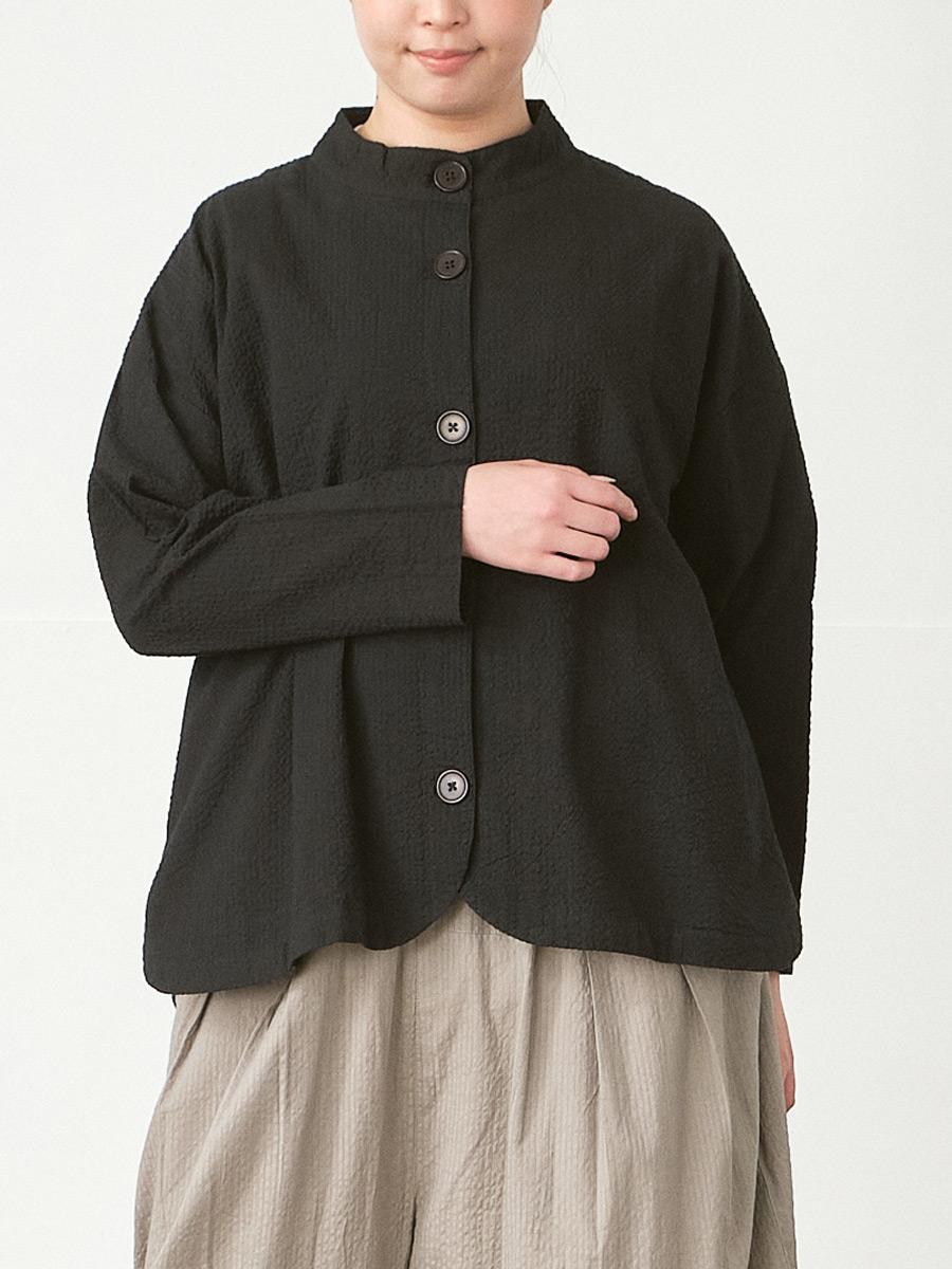 スタンドカラーシャツジャケット コットンシアーサッカー| palais