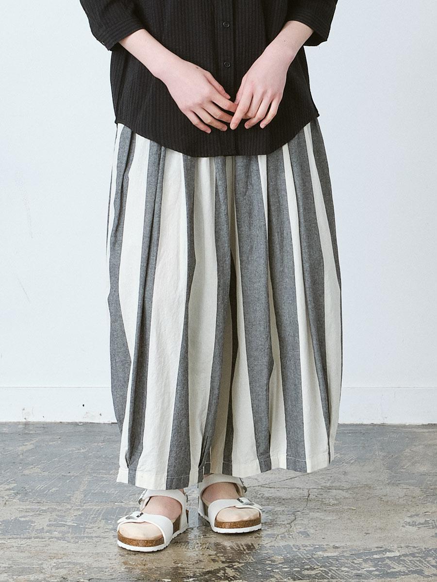 バルーンパンツ 綿オックスチェック＆ストライプ | パンツフルレングス