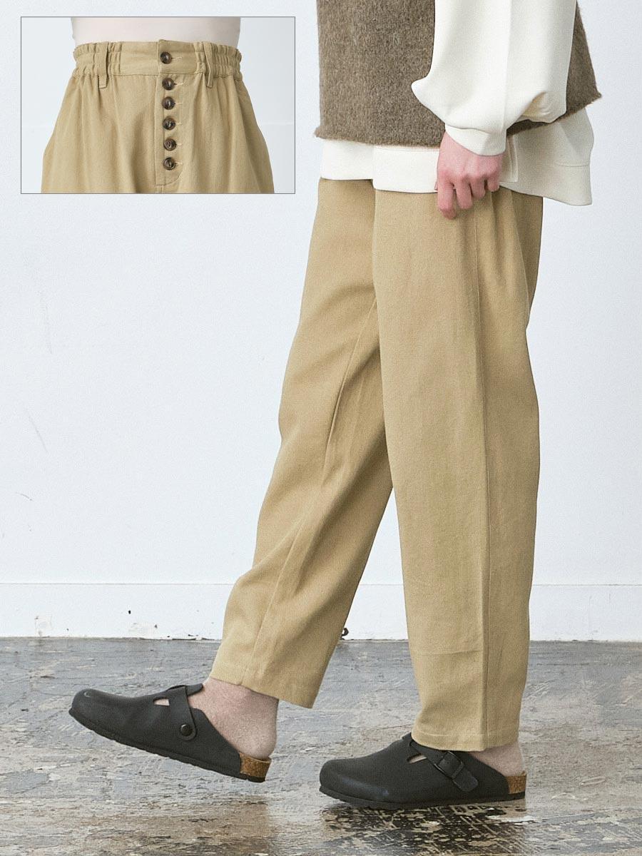 フロント多ボタンテーパードパンツ 綿カツラギ | パンツフルレングス