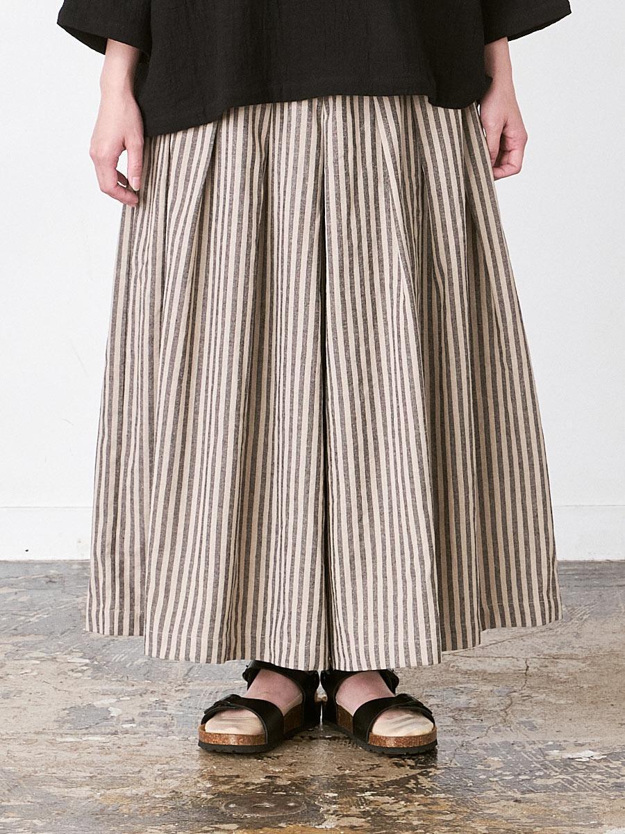 ガウチョパンツ コットンリネン混ストライプ | パンツフルレングス