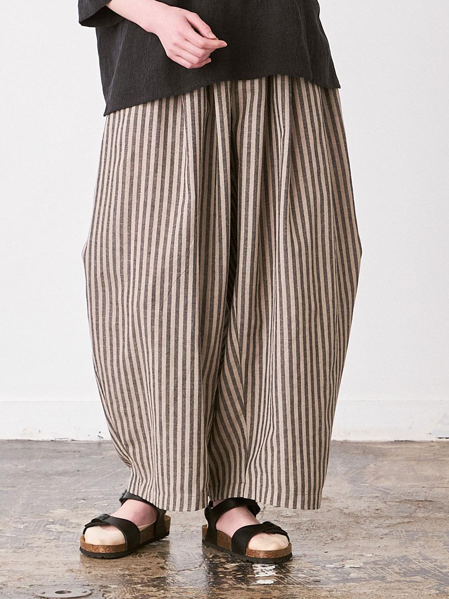 ワイドタックパンツ コットンリネン混ストライプ | パンツ9ブタケ