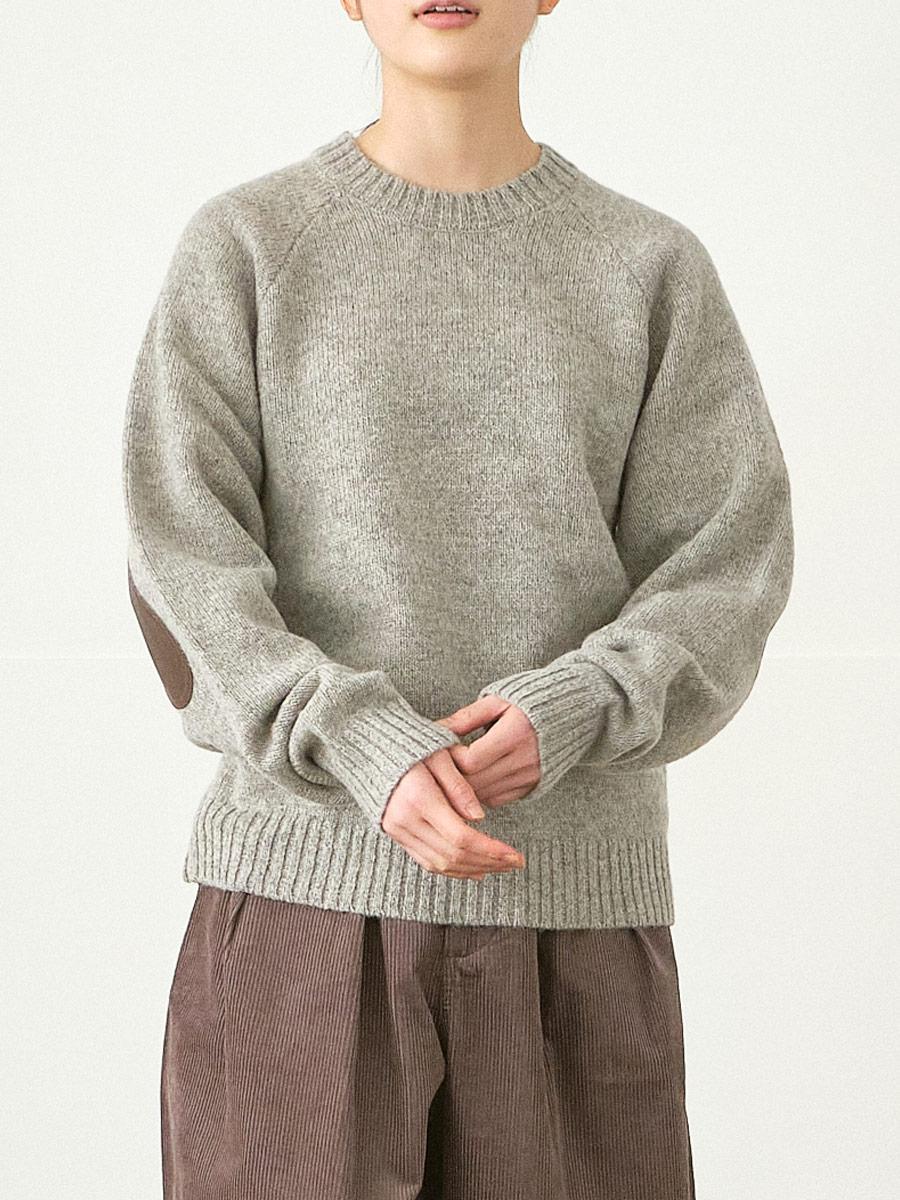エルボーパッチクルーネックニット シェットランドウール5G | ニット