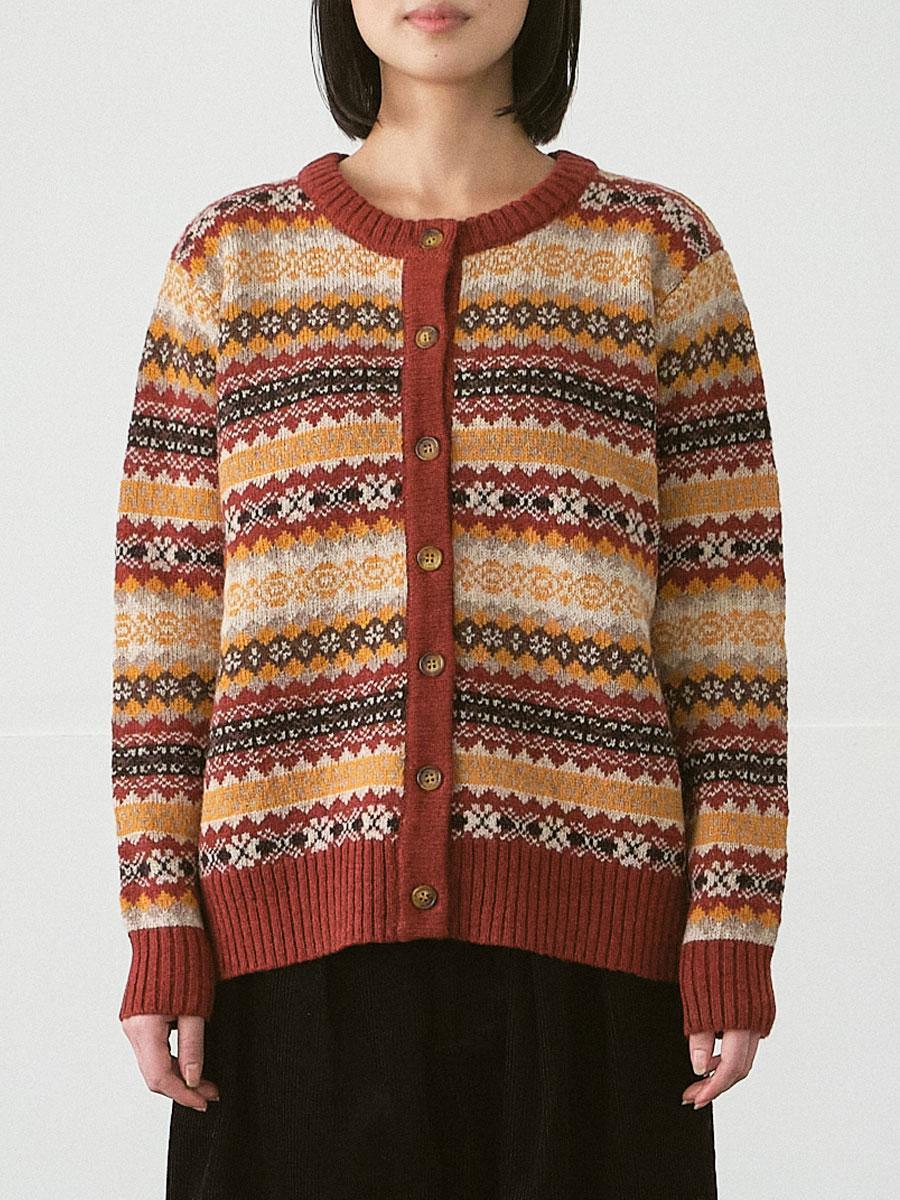 美品2.5万 ウールリッチ 英国フェアアイル柄 上質ニットカーデ/M