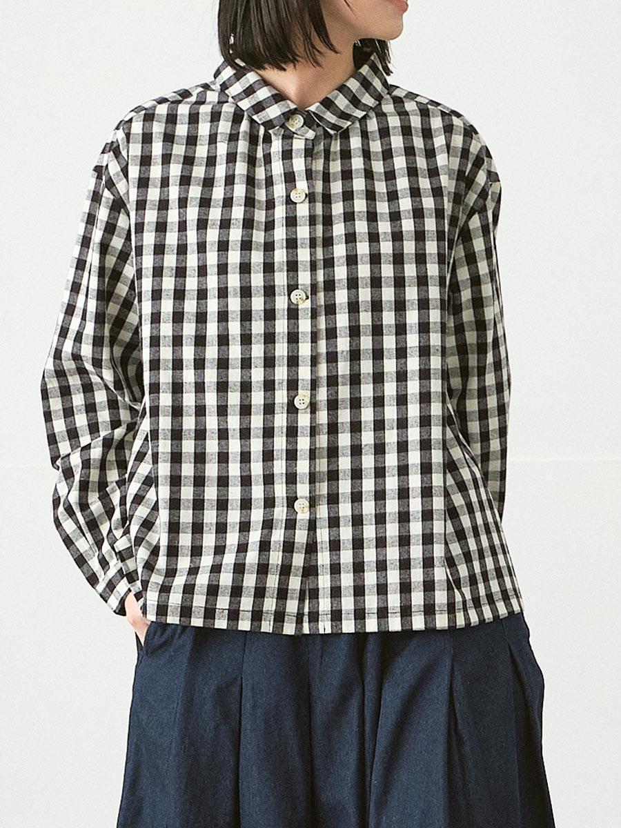 ギャザーブラウス 綿ビエラブロックチェック | シャツBLナガソデ