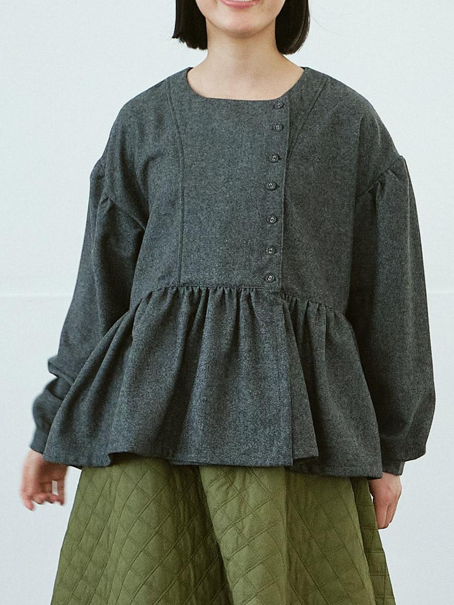 アシンメトリー多ボタンブラウス ツイード | シャツBLナガソデ