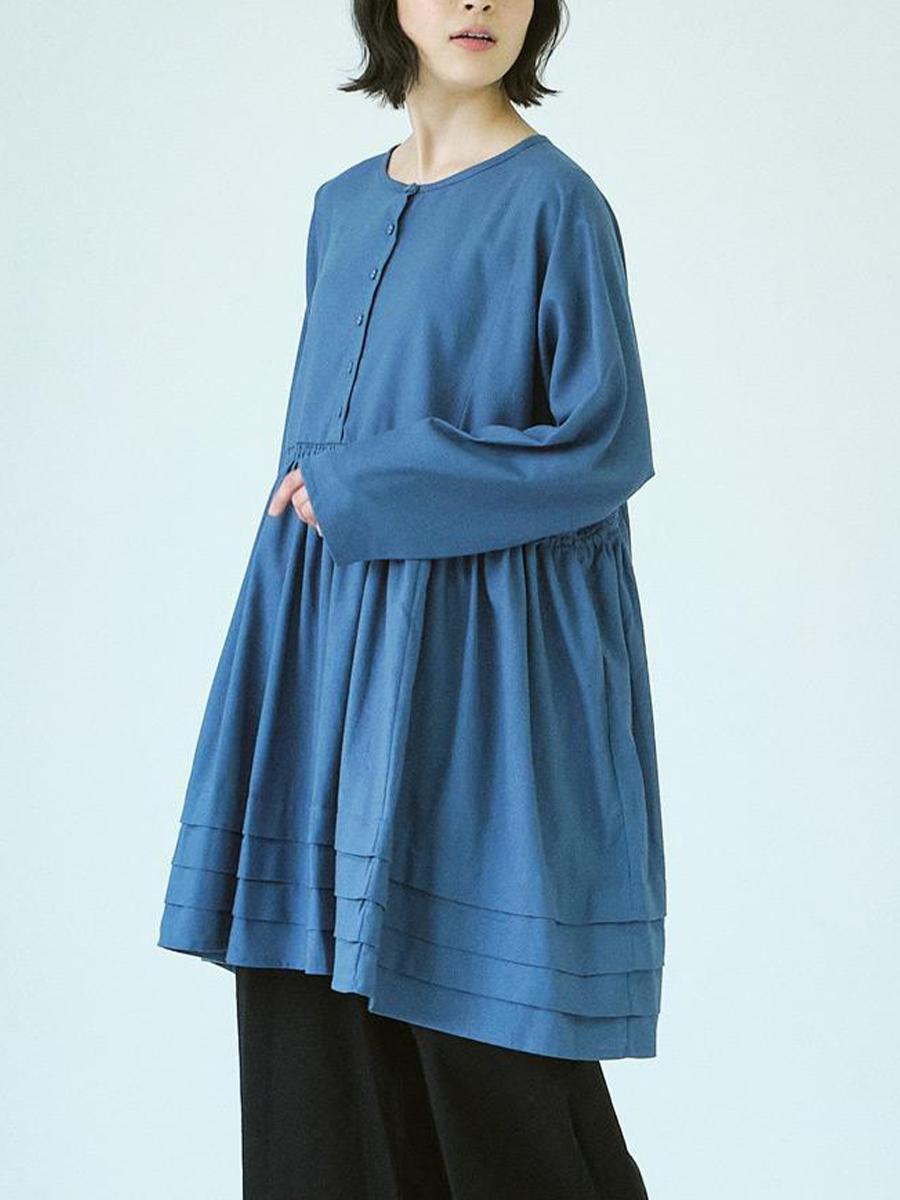 2WAY裾タックチュニックワンピース オックス無地 | チュニックナガソデ