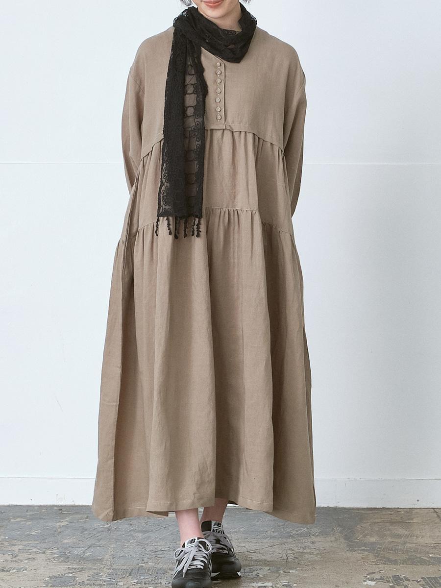 Vネックティアードワンピース 綿麻オックス | OPナガソデ | 【公式】D