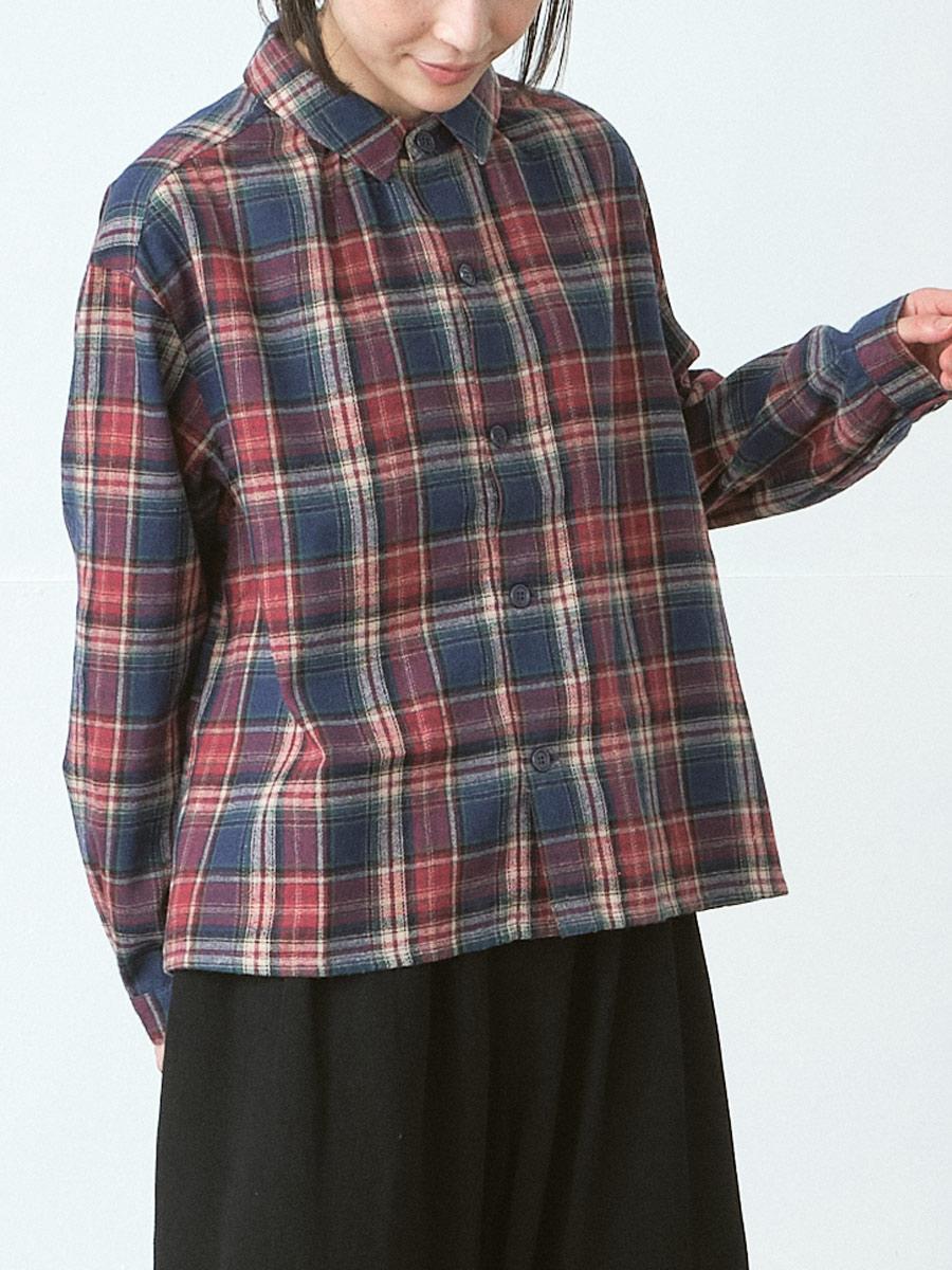 ギャザーブラウス 綿ソフトネルチェック | シャツBLナガソデ | 【公式