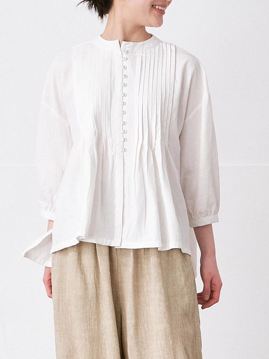 ピンタック×多ボタンフレアブラウス 綿20スラブ | シャツBLナガソデ