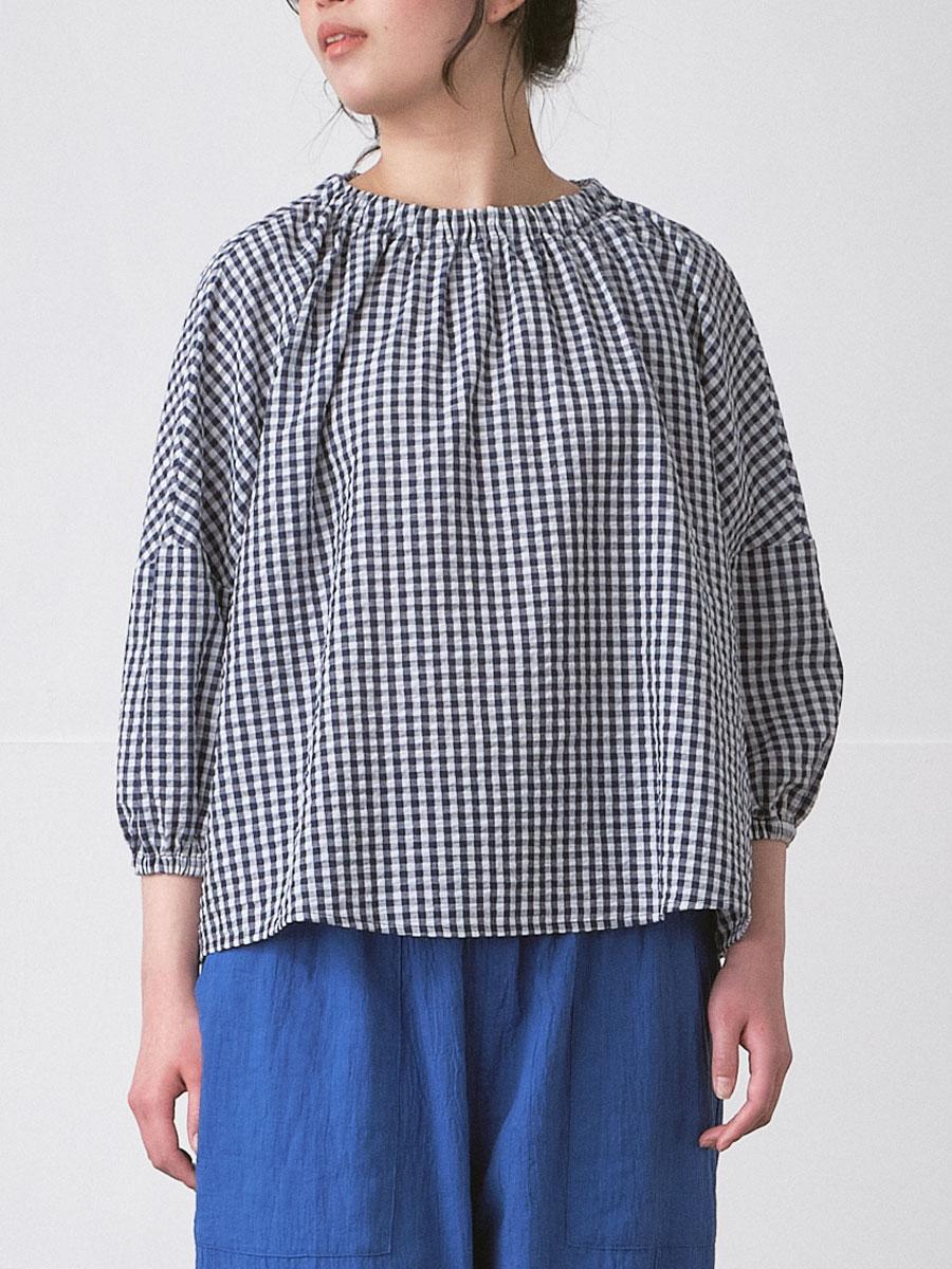スモックブラウス コットン混リップルギンガムチェック | シャツBL